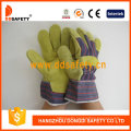 Yellow Cow Split Leather Work Gloves Stripe Cotton Drill Back Safety Gloves Dlc311